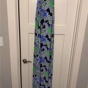 Jude Connally Keyhole Neck Blue and Green Paisley Dress - Bottom Side Slits